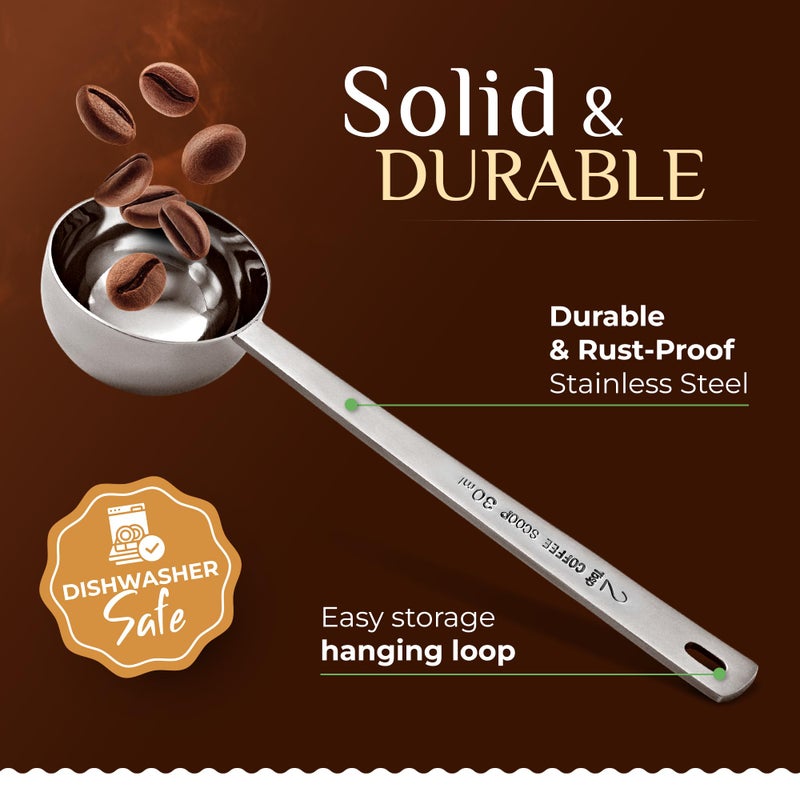 Orblue Premium Coffee Scoop Set - 1 Tbsp (15ml) & 2 Tbsp (30ml) Measuring Tablespoon - Stainless Steel Coffee Measuring Spoon and Scooper with Long Handles - Pack of 2 - Image 2
